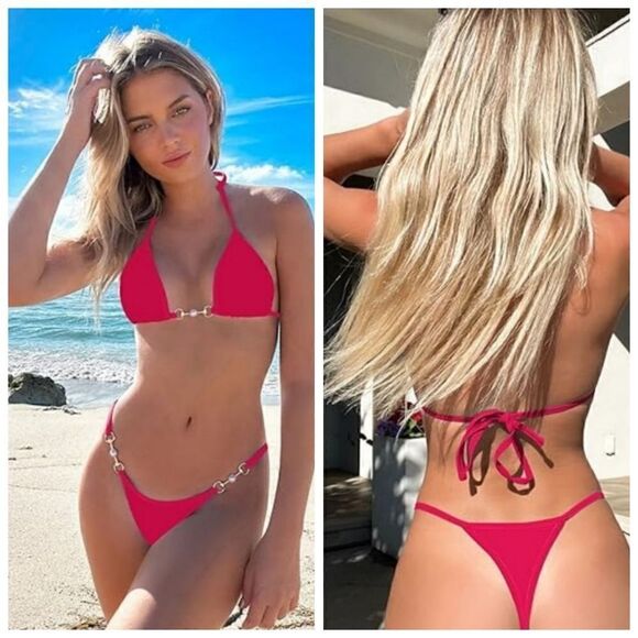 TASHEHE Women's Triangle Thong Bikini Set Sexy Brazillian Two Piece Swimsuit Cut - Picture 1 of 12